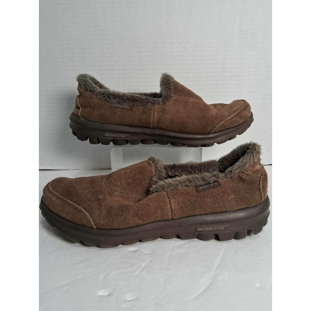 Skechers Women's 8.5 Brown Suede Faux Fur Lined Slip On Casual‎ Comfort Shoes